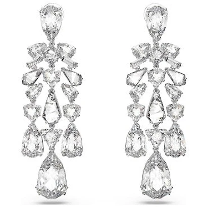 Swarovski Mesmera clip earrings, Mixed cuts, Chandelier, White, Rhodium plated 5661691 - Discontinued
