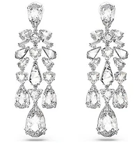 Swarovski Mesmera clip earrings, Mixed cuts, Chandelier, White, Rhodium plated 5661691 - Discontinued
