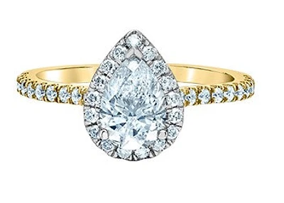 14K Yellow and White Gold 1.05cttw Pear Lab Grown Diamond Engagement Ring