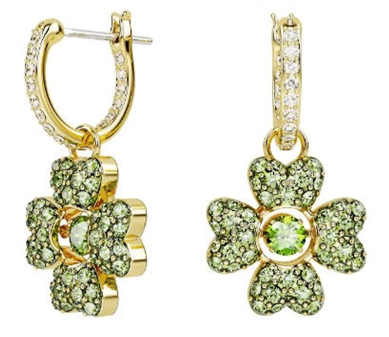 Swarovski Idyllia drop earrings, Clover, Green, Gold-tone plated 5670664