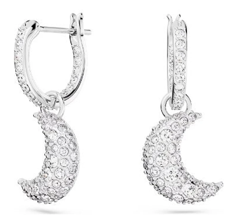 Swarovski Luna drop earrings, Moon, White, Rhodium plated 5666157