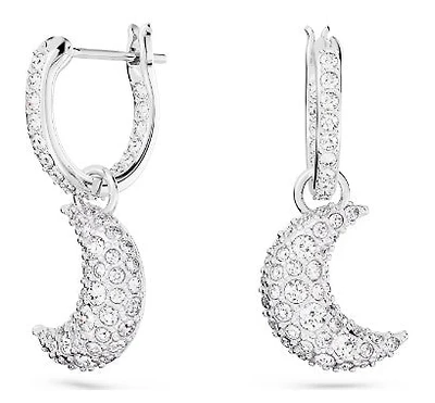 Swarovski Luna drop earrings, Moon, White, Rhodium plated 5666157