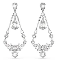 Swarovski Mesmera clip earrings, Mixed cuts, Chandelier, Long, White, Rhodium plated - 5665827 - Discontinued