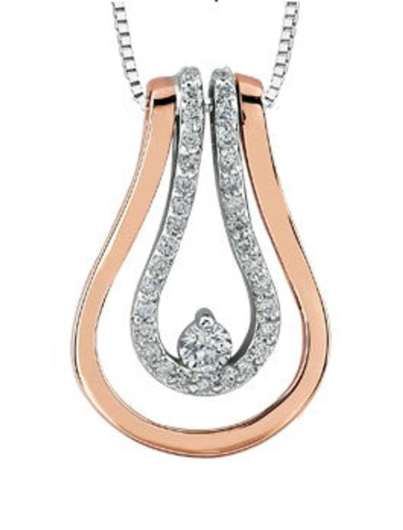 10K Two Tone Rose and White Gold 0.20cttw Diamond Pendant, 18"