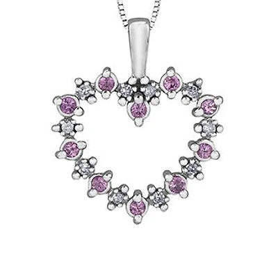 10K White Gold 0.05 cttw Diamond and Pink Sapphire Heart Pendant, 18"