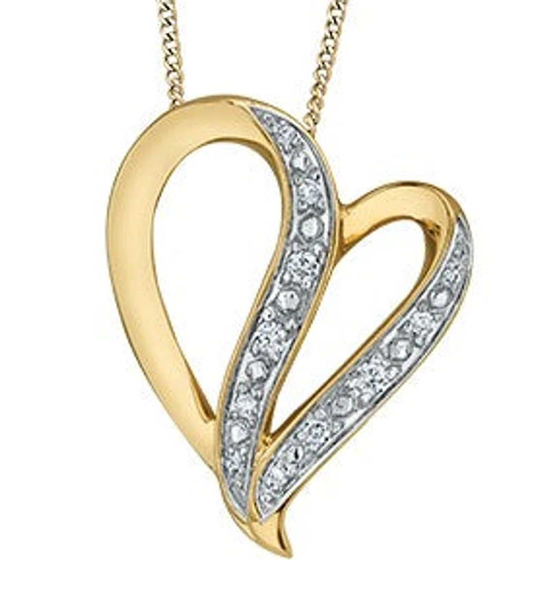 10K Yellow Gold 0.06 cttw Diamond Heart Pendant, 18"