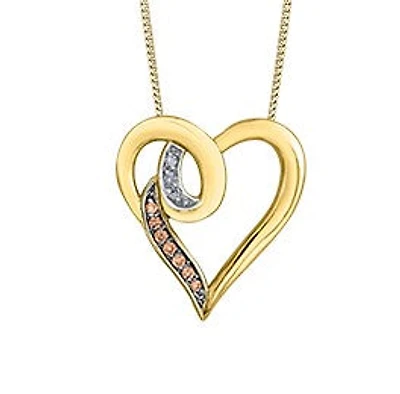 10K Yellow Gold 0.035 cttw Brown Diamond Heart Pendant, 18"