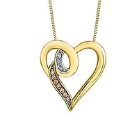 10K Yellow Gold 0.035 cttw Brown Diamond Heart Pendant, 18"