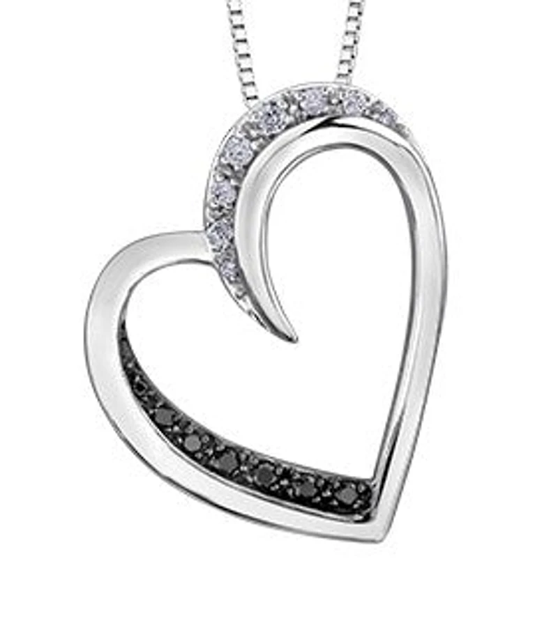 10K White Gold 0.09 cttw Black Diamond Heart Pendant, 18"