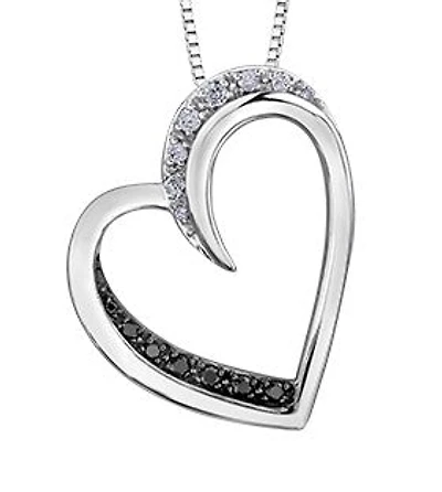 10K White Gold 0.09 cttw Black Diamond Heart Pendant, 18"