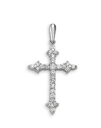 10K White Gold Cross Charm with Cubic Zirconia