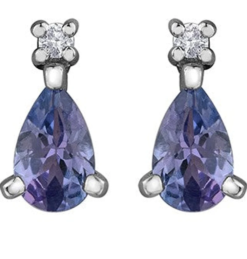 10K White Gold 0.40 cttw Genuine Tanzanite & 0.02 cttw Diamond Earrings