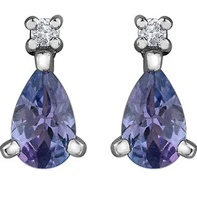 10K White Gold 0.40 cttw Genuine Tanzanite & 0.02 cttw Diamond Earrings