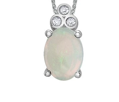 10K White Gold Opal and Diamond Pendant