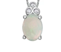 10K White Gold Opal and Diamond Pendant