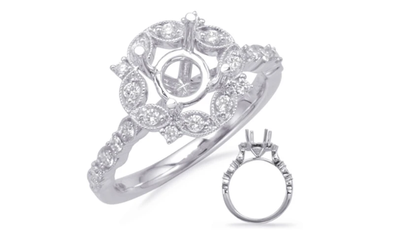 14K Round Brilliant Cut Halo Diamond Ring
