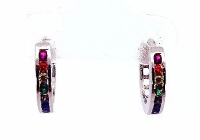 925 Silver Earrings Rainbow Coloured Cubic Zirconia Huggies
