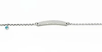 Engravable 925 Sterling Silver Bar Baby Bracelet with Blue Cubic Zirconia adjustable rolo link 6.5"