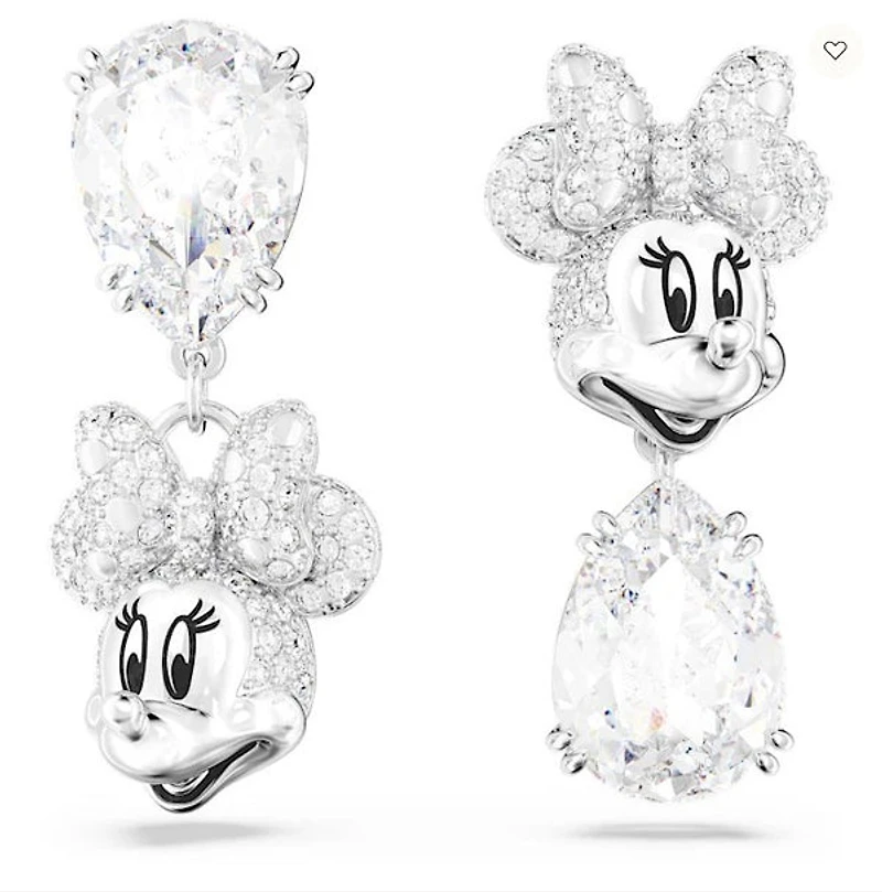 Swarovski Disney Minnie Mouse drop earrings Asymmetrical design, White, Rhodium plated 5668779 - Discontinued