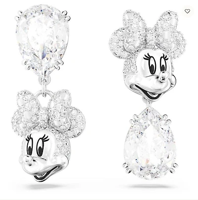 Swarovski Disney Minnie Mouse drop earrings Asymmetrical design, White, Rhodium plated  5668779 - Discontinued