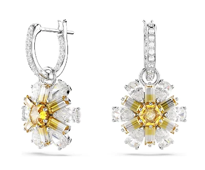 Swarovski - Idyllia drop earrings, Flower, Yellow, Rhodium plated - 5683243