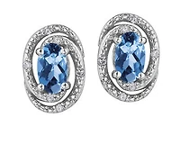 925 Sterling Silver Blue Topaz & Diamond Halo Stud Earrings