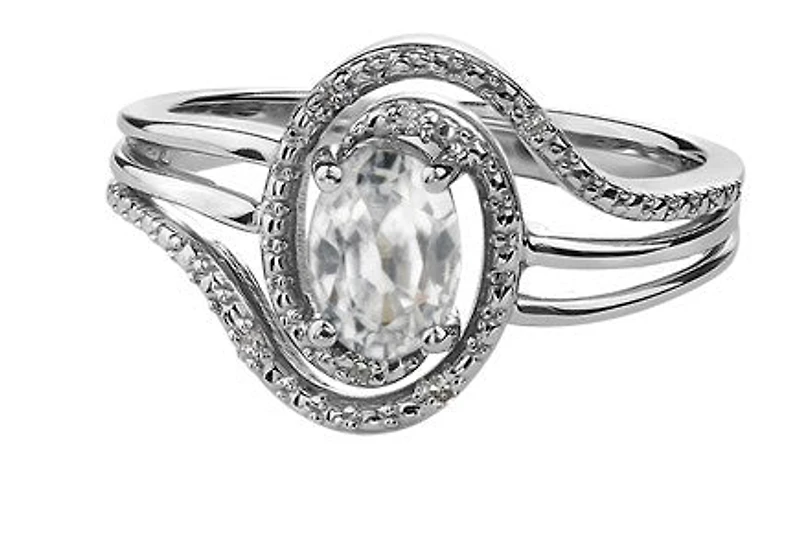 925 Sterling Silver White Topaz & Diamond Ring - 4.5