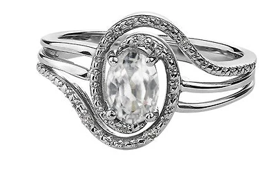 925 Sterling Silver White Topaz & Diamond Ring - 4.5