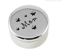 Silver Plated Round "Mom" Trinket Box