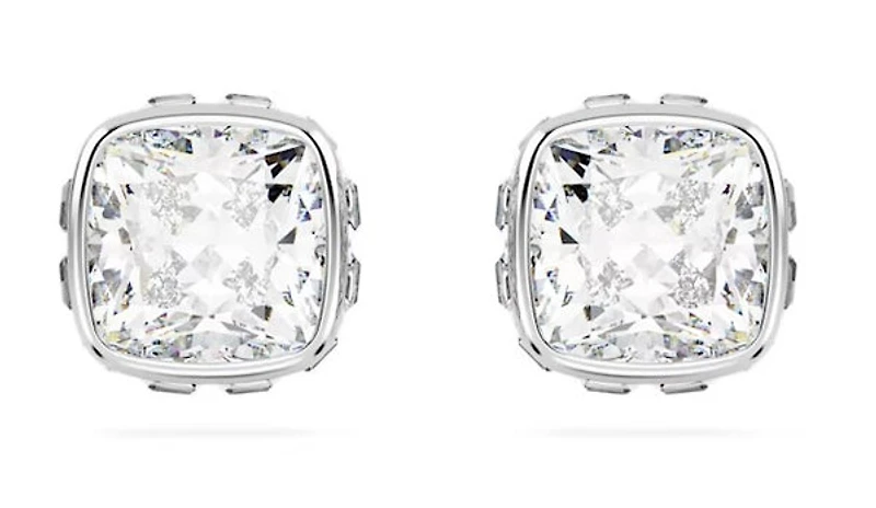 Swarovski - Birthstone stud earrings, Square cut, April, White, Rhodium plated - 5661957