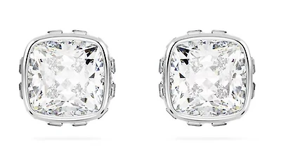 Swarovski - Birthstone stud earrings, Square cut, April, White, Rhodium plated - 5661957