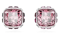 Swarovski Birthstone stud earrings, Square cut, October, Pink, Rhodium plated - 5661960