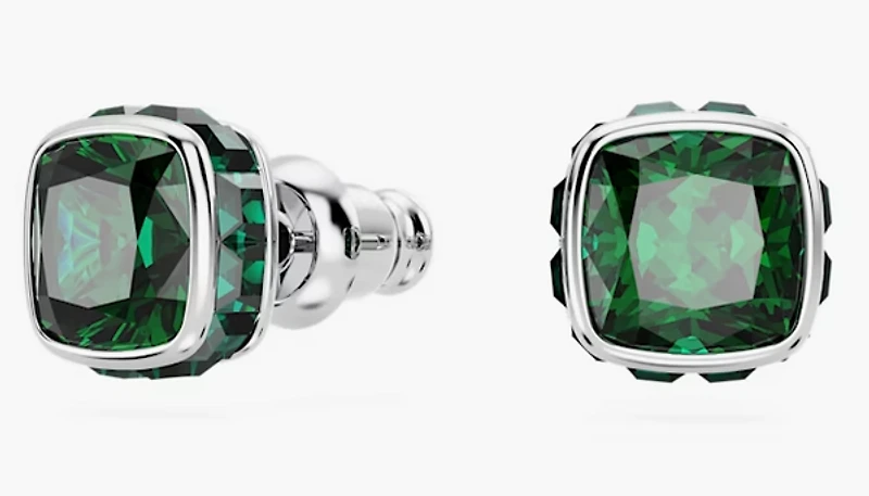 Swarovski Birthstone stud earrings, Square cut, May, Green, Rhodium plated - 5660801