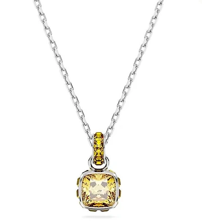 Birthstone pendant, Square cut, November, Yellow, Rhodium plated - 5651792