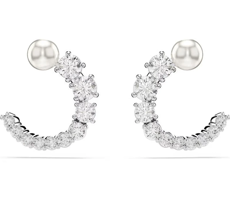 Swarovski - Matrix hoop earrings, Crystal pearl, Round cut, White, Rhodium plated 5692260/5701602 (SS)