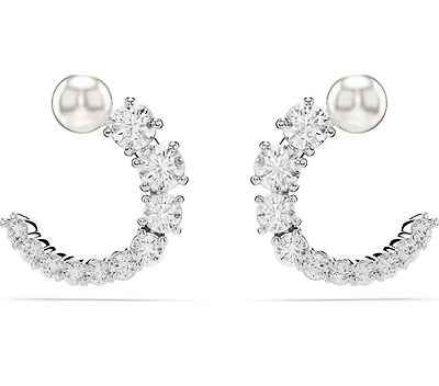 Swarovski - Matrix hoop earrings, Crystal pearl, Round cut, White, Rhodium plated 5692260/5701602 (SS)