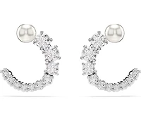 Swarovski - Matrix hoop earrings, Crystal pearl, Round cut, White, Rhodium plated 5692260/5701602 (SS)