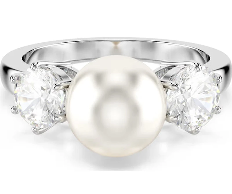 Swarovski - Matrix ring, Crystal pearl, Round cut, White, Rhodium plated Size 58 - 5689628