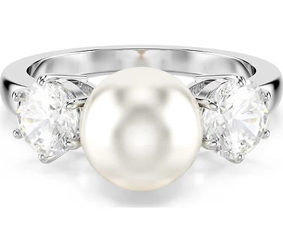 Swarovski - Matrix ring, Crystal pearl, Round cut, White, Rhodium plated Size 58 - 5689628
