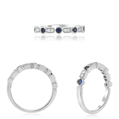 14K White Gold Sapphire & Diamond Ring - / 4.5