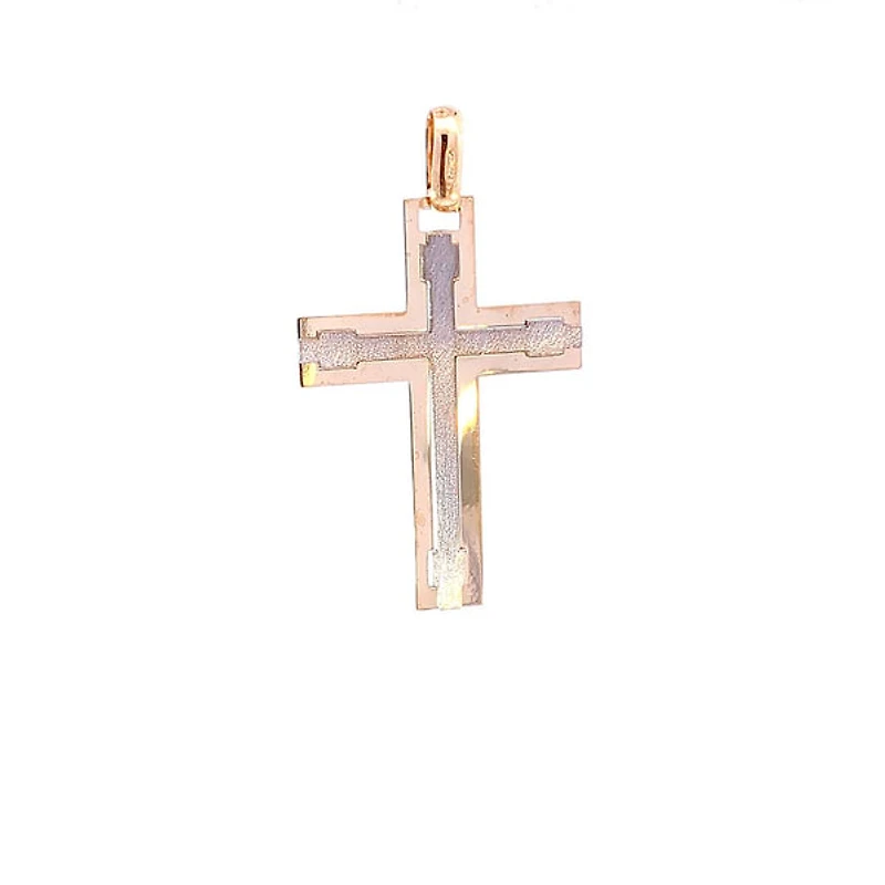 10K 2 Tone Yellow and White Gold Cross - 40mm x 23mm