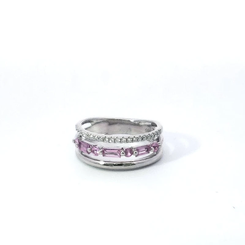 14K White Gold Pink Sapphire & Diamond Ring