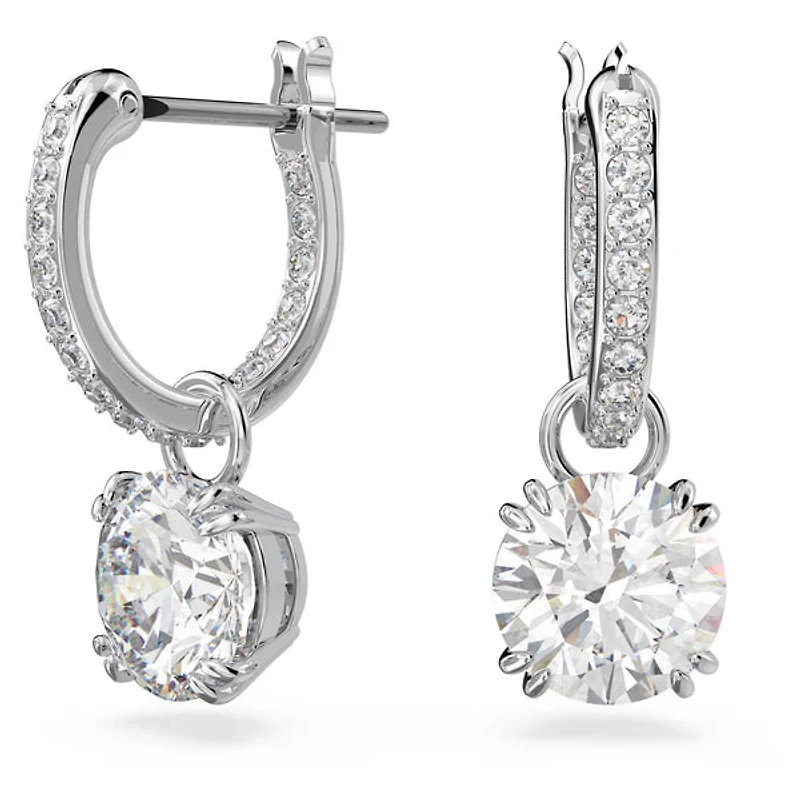Swarovski Constella/Stilla drop earrings, Round cut, White, Rhodium plated - 5636717/5649007 (SS)