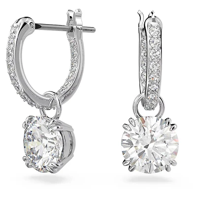 Swarovski Constella/Stilla drop earrings, Round cut, White, Rhodium plated - 5636717/5649007 (SS)