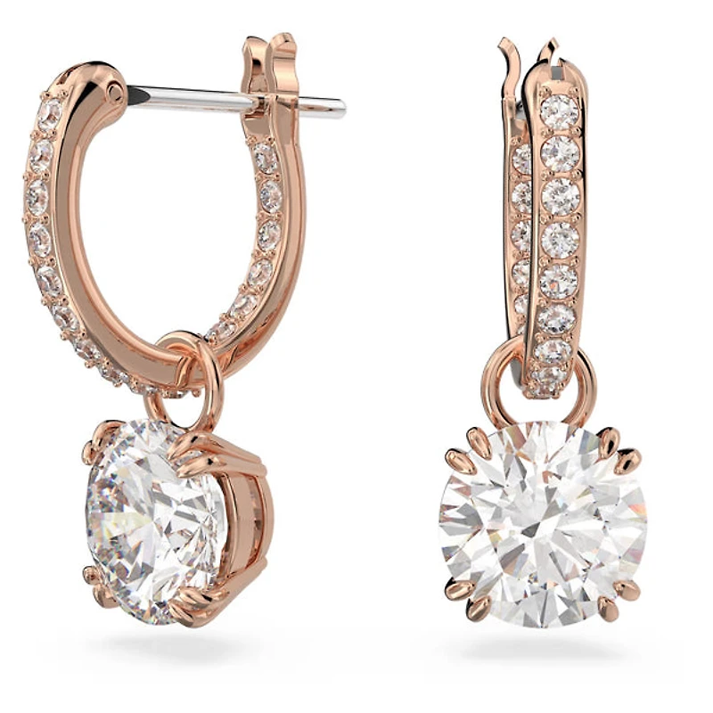 Swarovski Constella/Stilla drop earrings, Round cut, White, Rose gold-tone plated - 5639975/5648991 (SS)