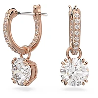 Swarovski Constella/Stilla drop earrings, Round cut, White, Rose gold-tone plated - 5639975/5648991 (SS)