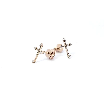 14K Yellow Gold 0.17 cttw Diamond Cross Earrings