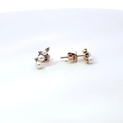 14K Yellow Gold 0.12 cttw Diamond and Pearl Earrings