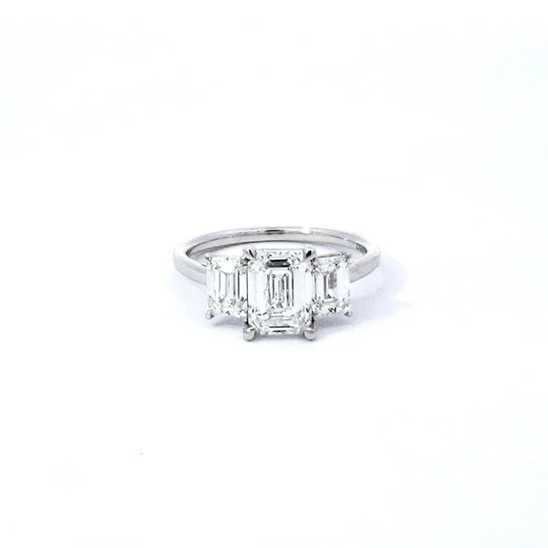 14K White gold 2.54Cttw Lab Grown Emerald Cut Diamond Engagement / Anniversary Ring With Hidden Halo - 7