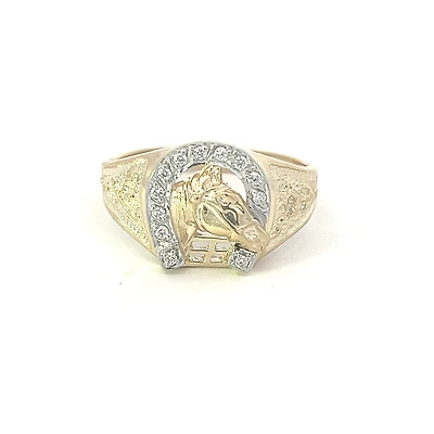 10K Yellow Gold 0.10cttw Diamond Horseshoe Gents Ring, 10 - 5 /